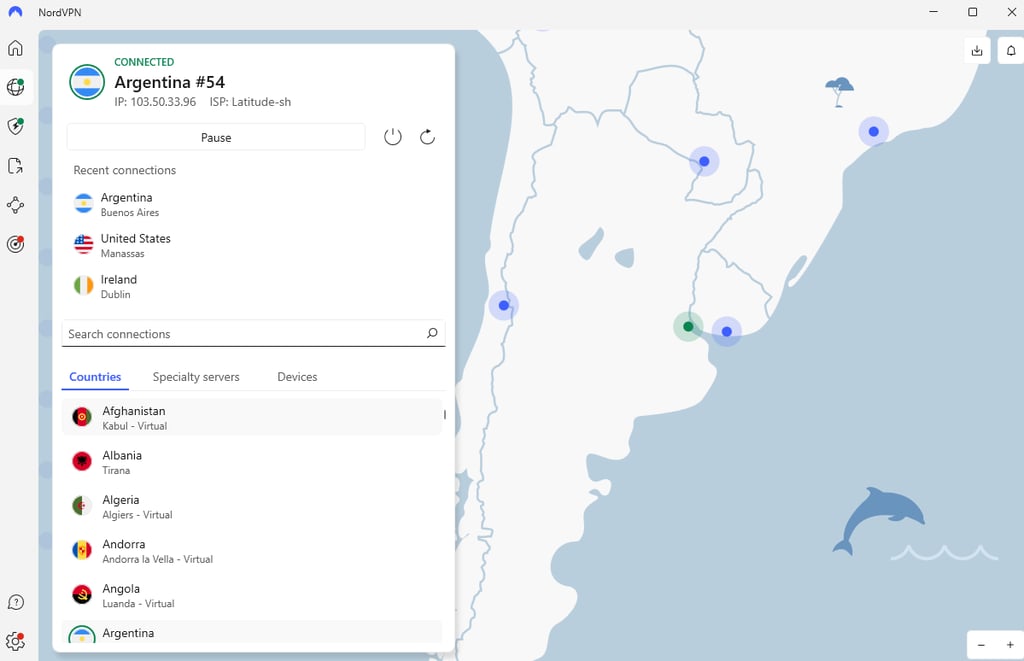 NordVPN Argentina connected