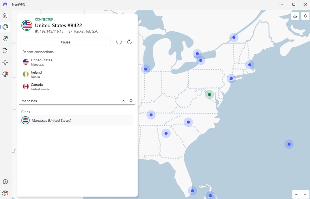 NordVPN connected to Manassas