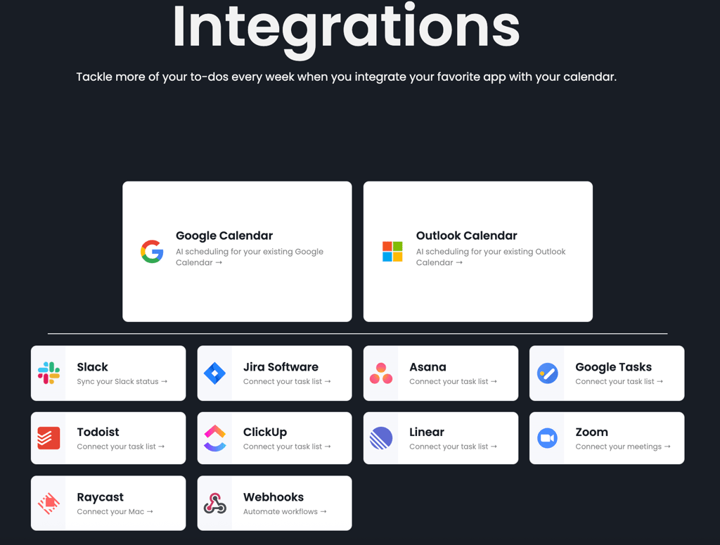 Reclaim integrations screen