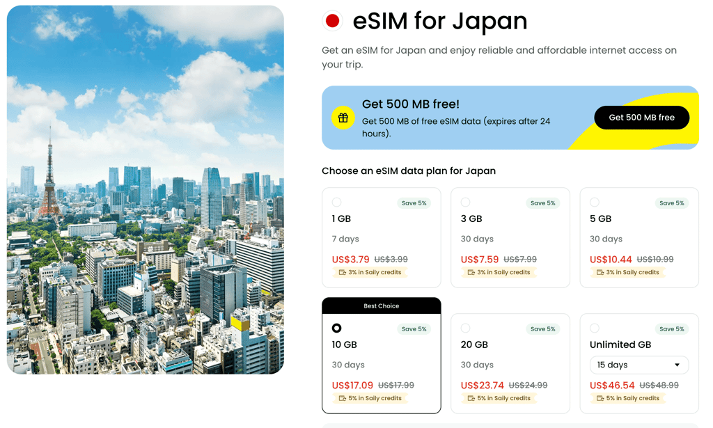 Saily Japan pricing new