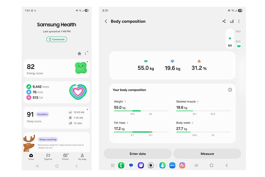 Samsung Health measurements
