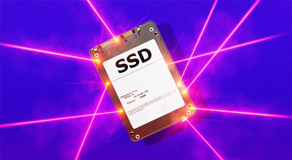 blue background, red lasers, ssd, chip,