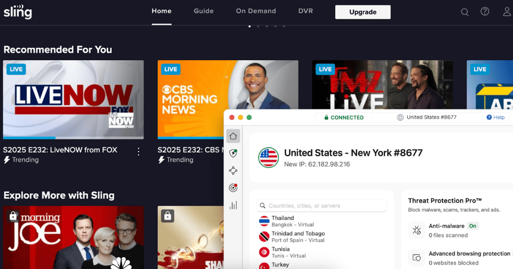 Sling TV with NordVPN US servers