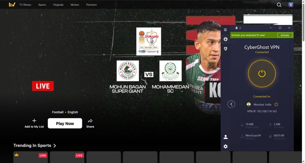 Streaming SonyLIV in India with CyberGhost