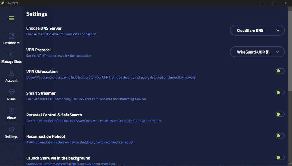 starvpn general settings