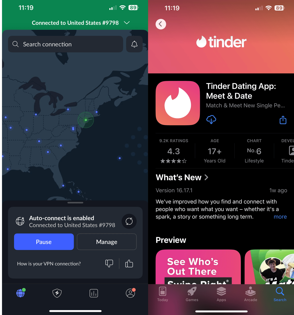 Tinder with NordVPN