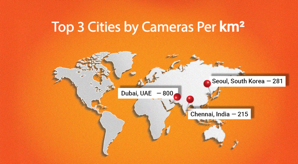 orange background, grey map, red pins on Chennai, Dubai, Seoul