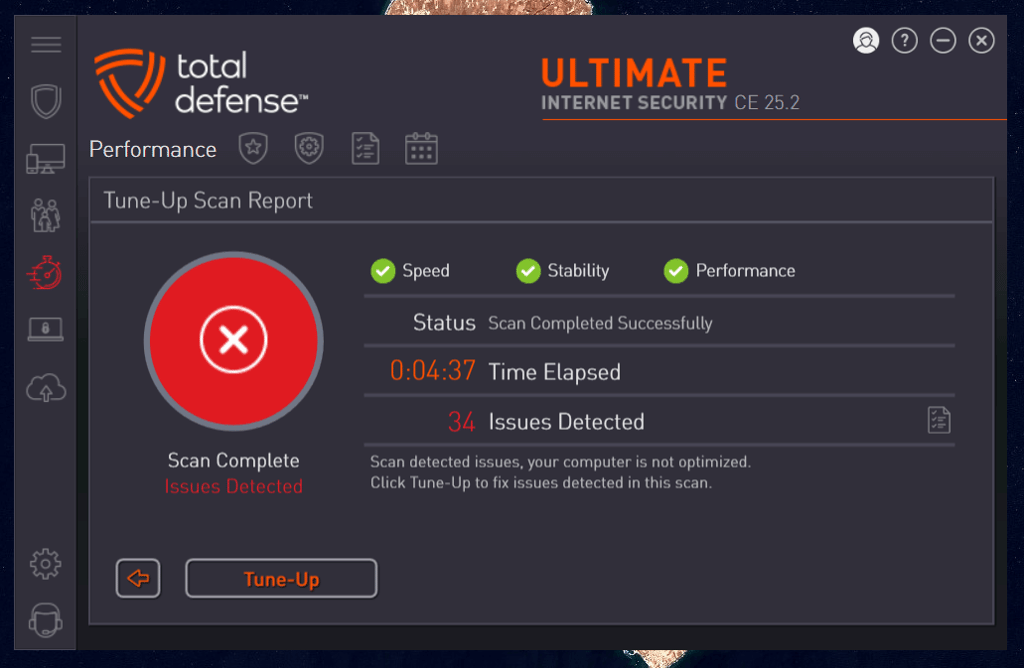 Total Defense Tune-Up scan report