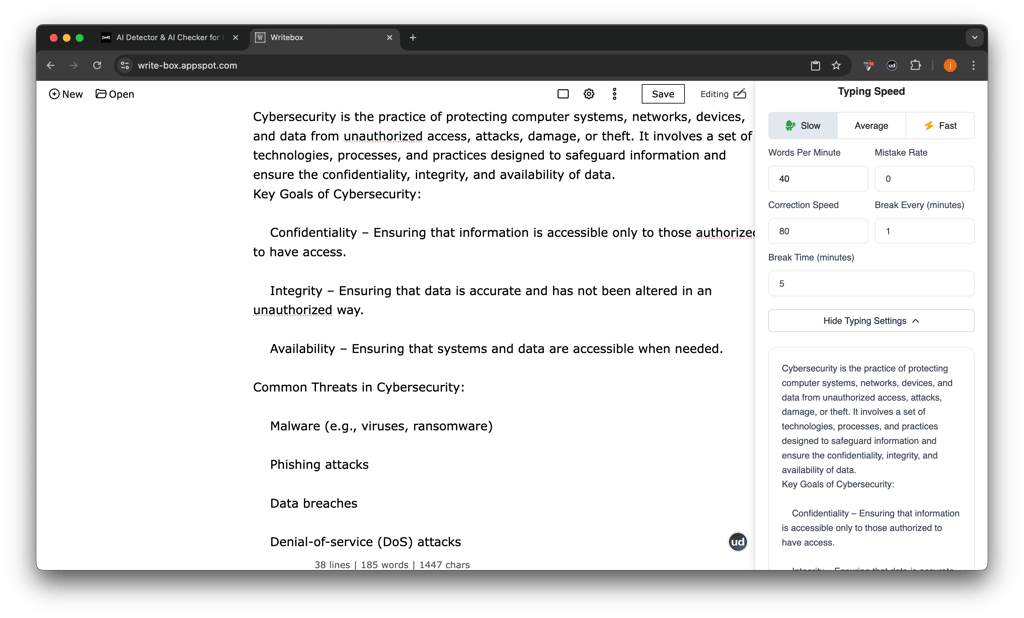 AI Human Typer analyzing the text