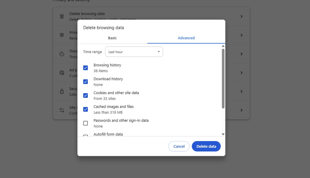 Windows clear browser data