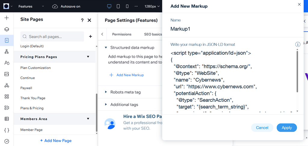 wix structured data markup