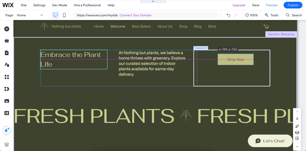 Editing site on Wix