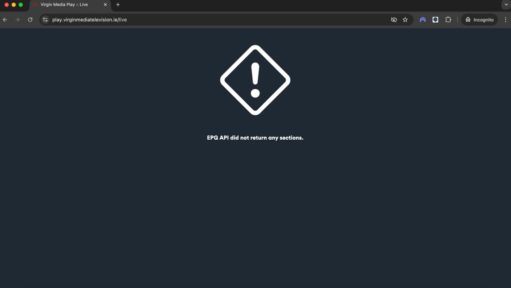 Virgin Media Two Ireland error