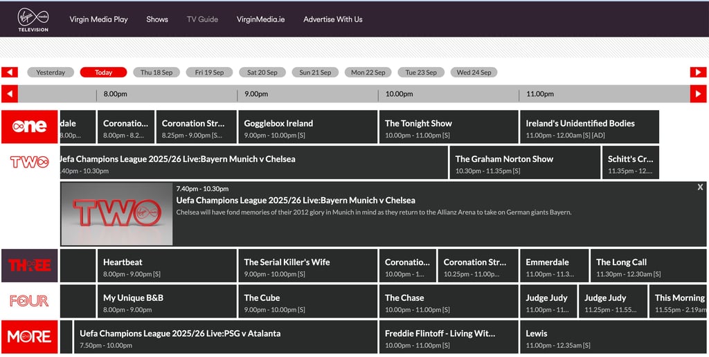Bayern and Chelsea stream Virgin Media Two