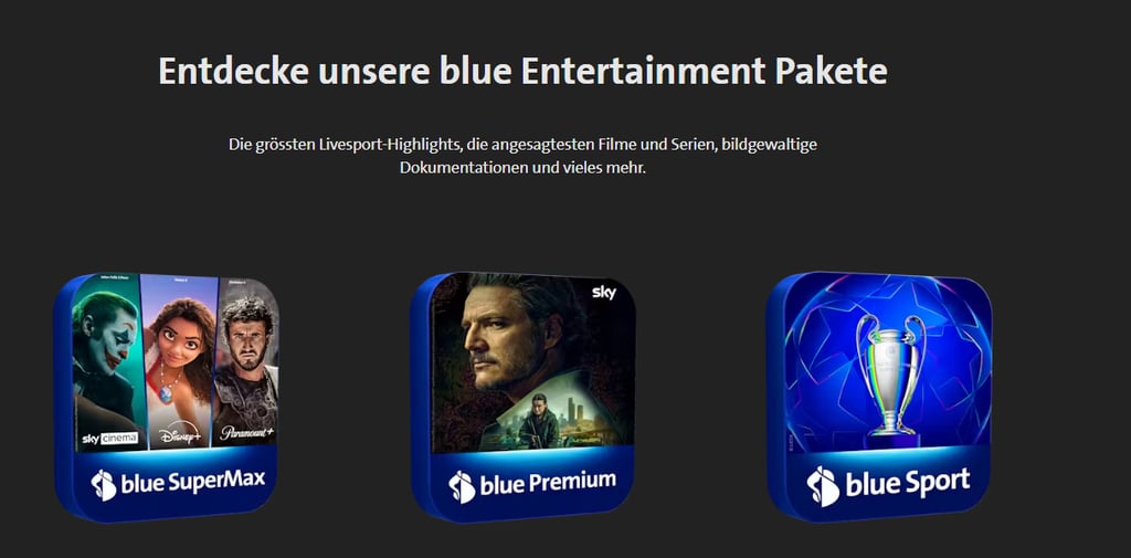 Blue TV Schweiz, Filmplakate, schwarzer Hintergrund