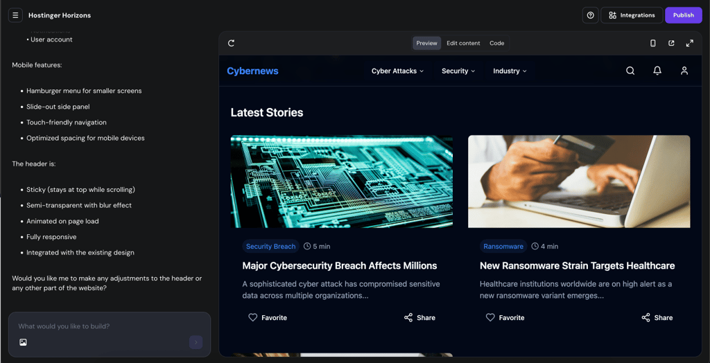 Created app preview