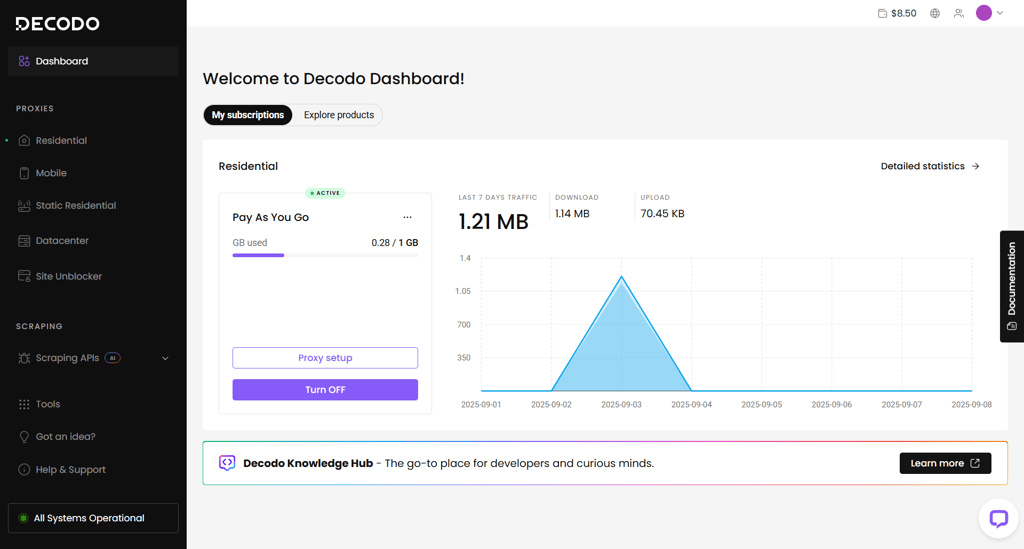 Decodo user dashboard