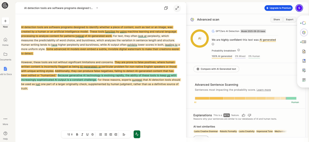 GPTZero didn’t hesitate when identifying AI-written content