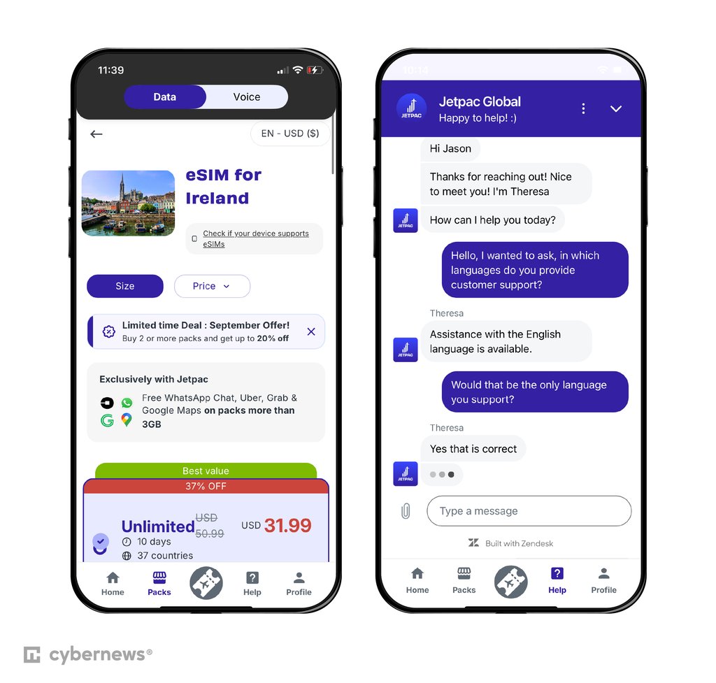 Jetpac’s eSIM data plans for Ireland