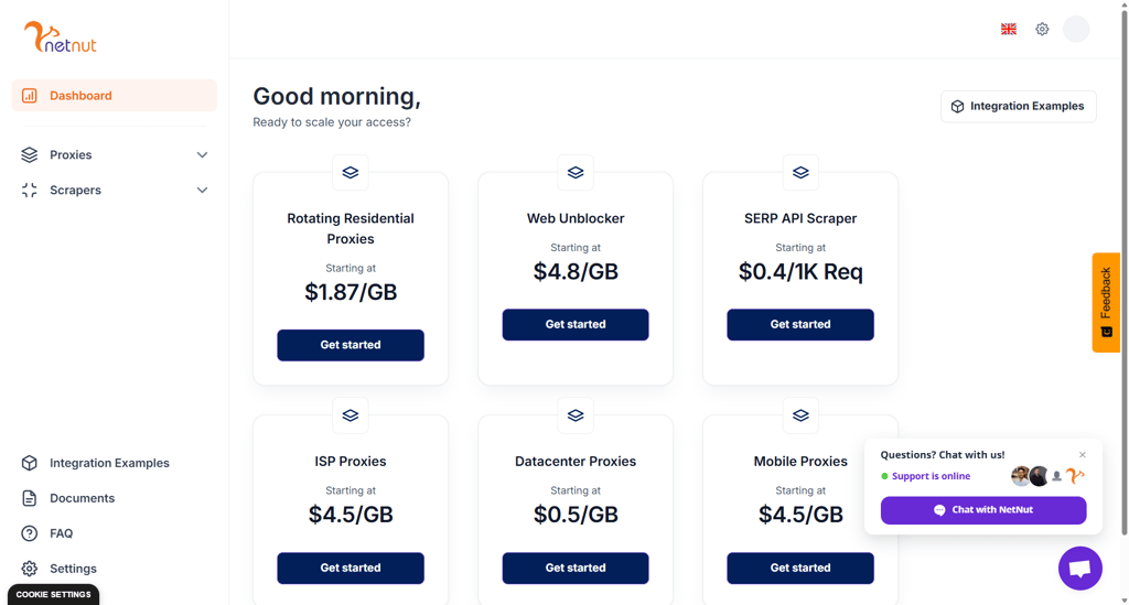 NetNut user dashboard