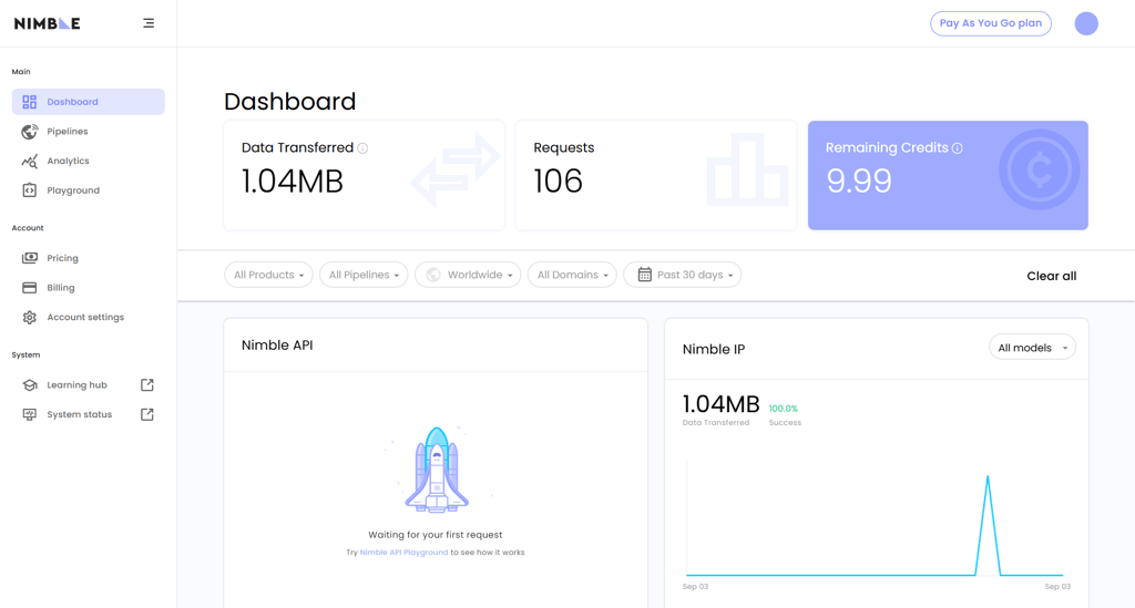Nimbleway user dashboard
