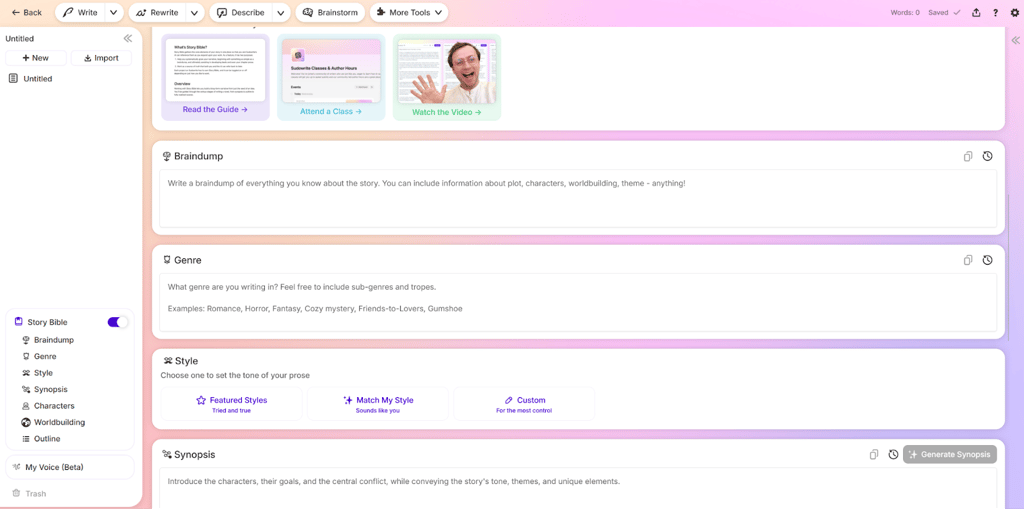 Sudowrite AI writer interface