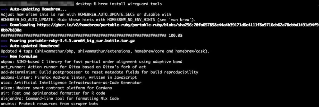 Wireguard-tools installation on Mac terminal