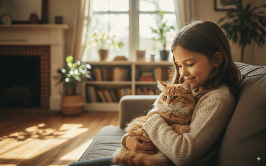 An image of a girl holding a cat generated with Nano Banana