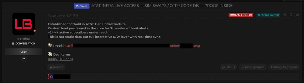 AT&T data breach post dark web