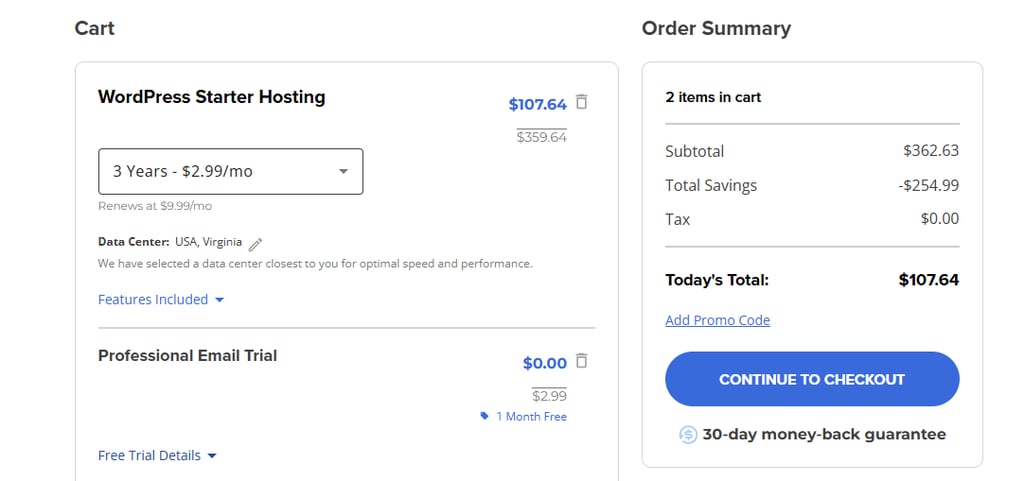 Bluehost hosting checkout