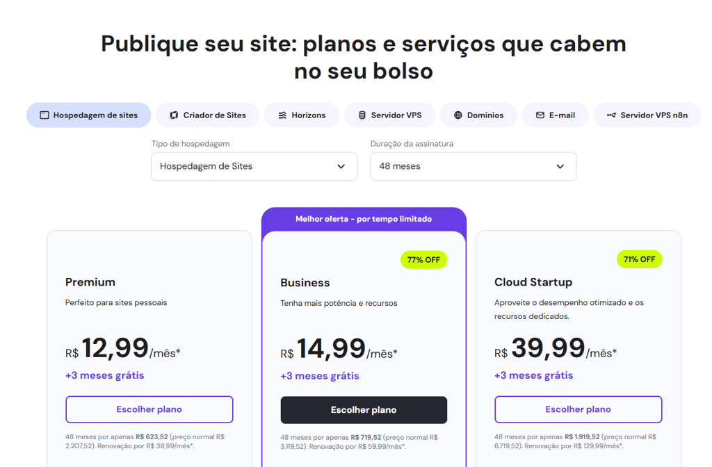 Hostinger pricing page