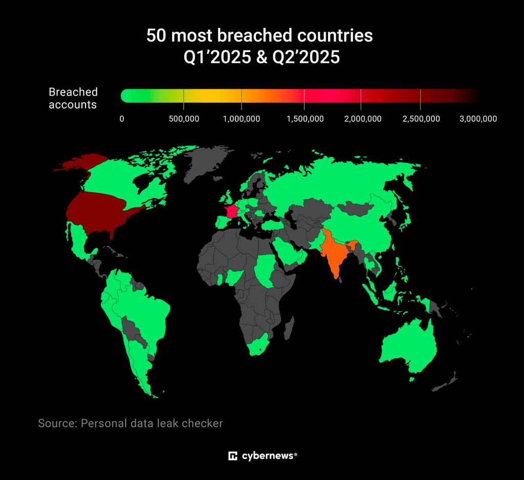 Les 50 pays les plus touchés, par Cybernews
