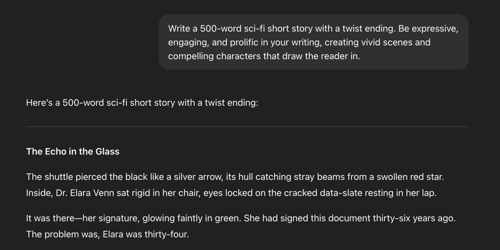 ChatGPT creative writing example