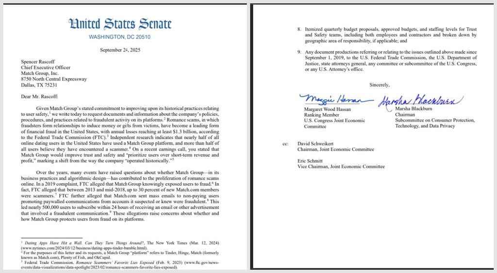 Senators send letter to Match Group online dating empire