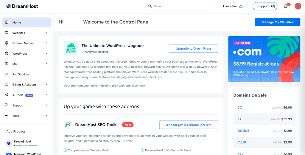 dreamhost control panel