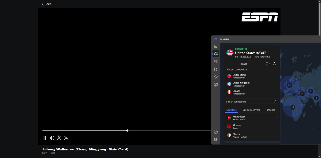 Streaming ESPN+ content with NordVPN