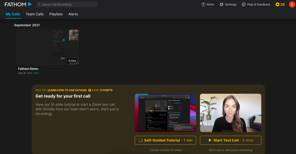Fathom’s main dashboard