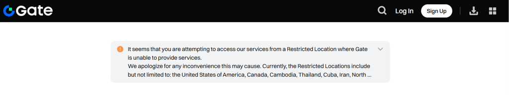 Gate.io error in the US