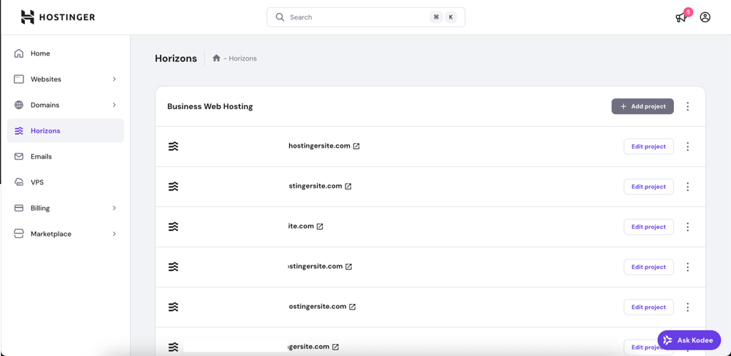 Horizons on Hostinger’s hPanel