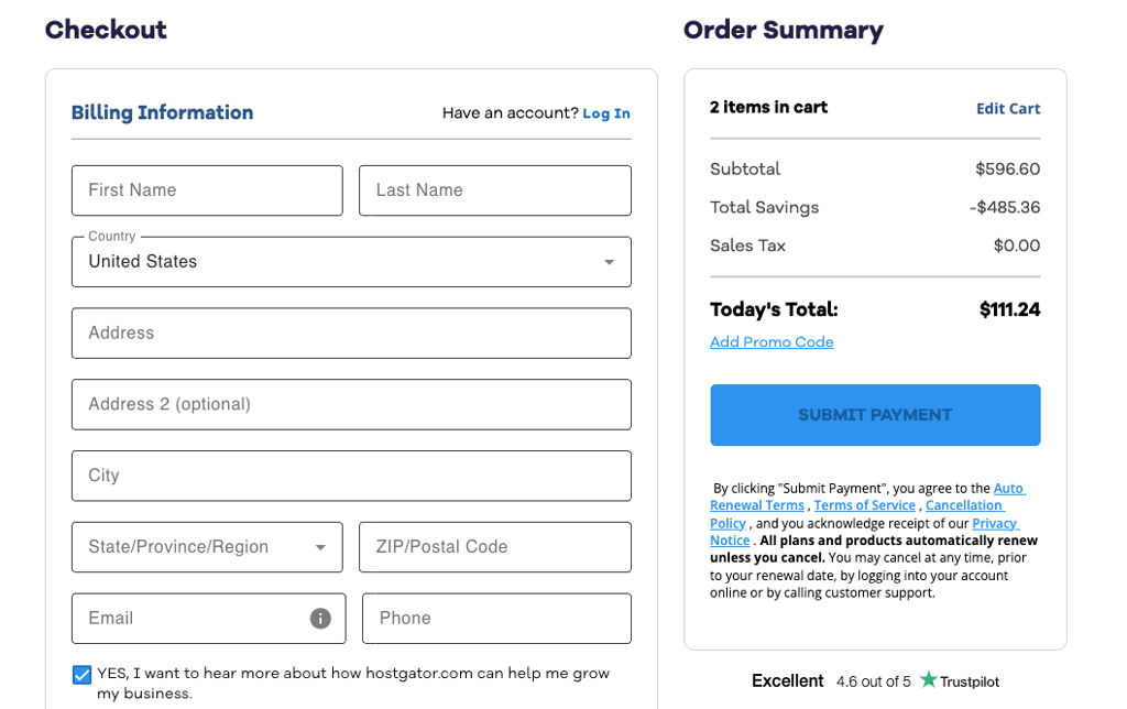 HostGator checkout September 2025