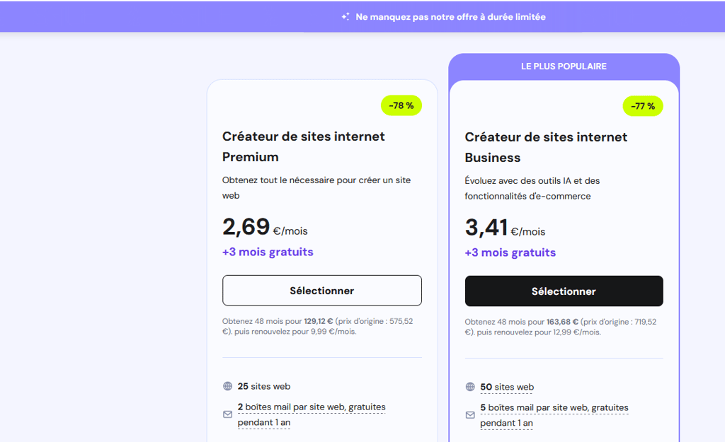 hosting prices fr