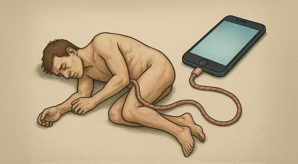 Human and smartphone connected via the umbilical cord