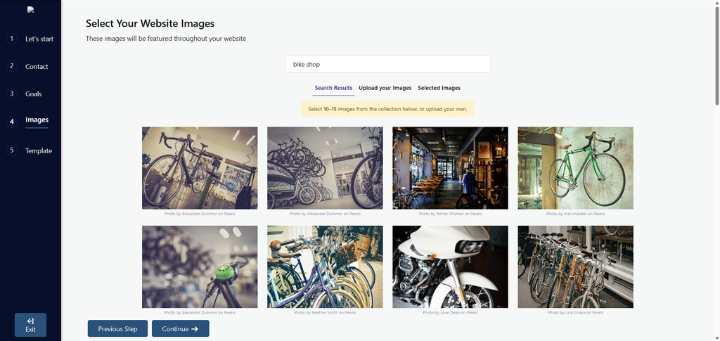 InMotion asks to pick 10 images from the collection