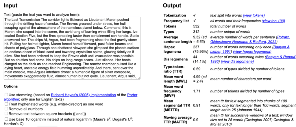 Perplexity AI’s lexical diversity measurement
