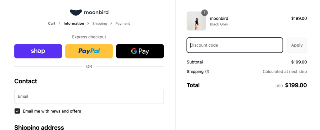Moonbird promo code box