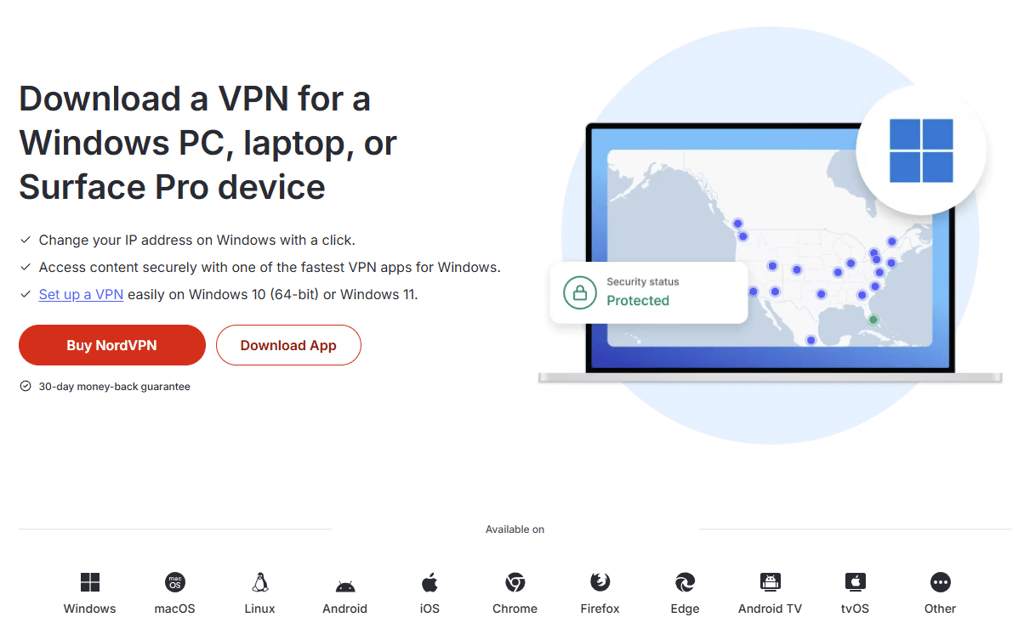 NordVPN download page for Windows