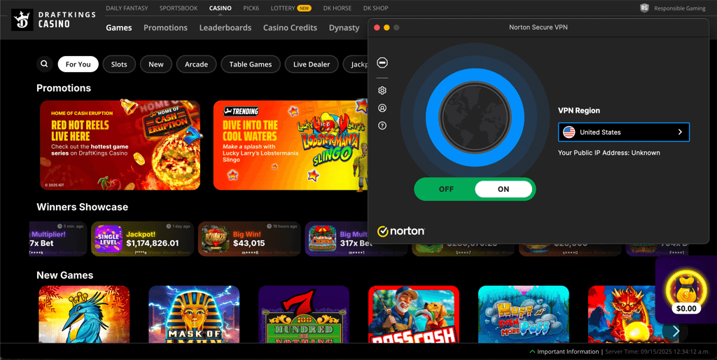 Norton VPN working with DraftKings