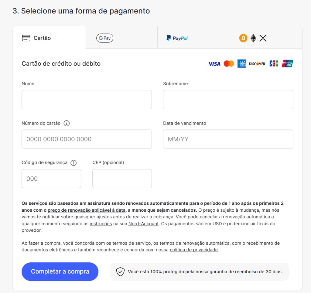 payment info nordvpn