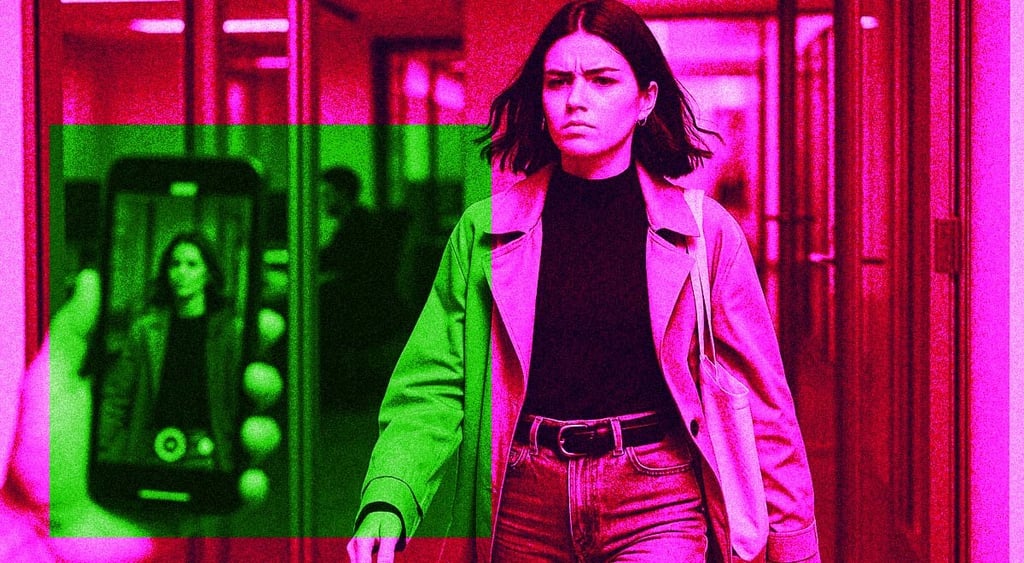 An influencer walking out on her job while filming it on her phone.