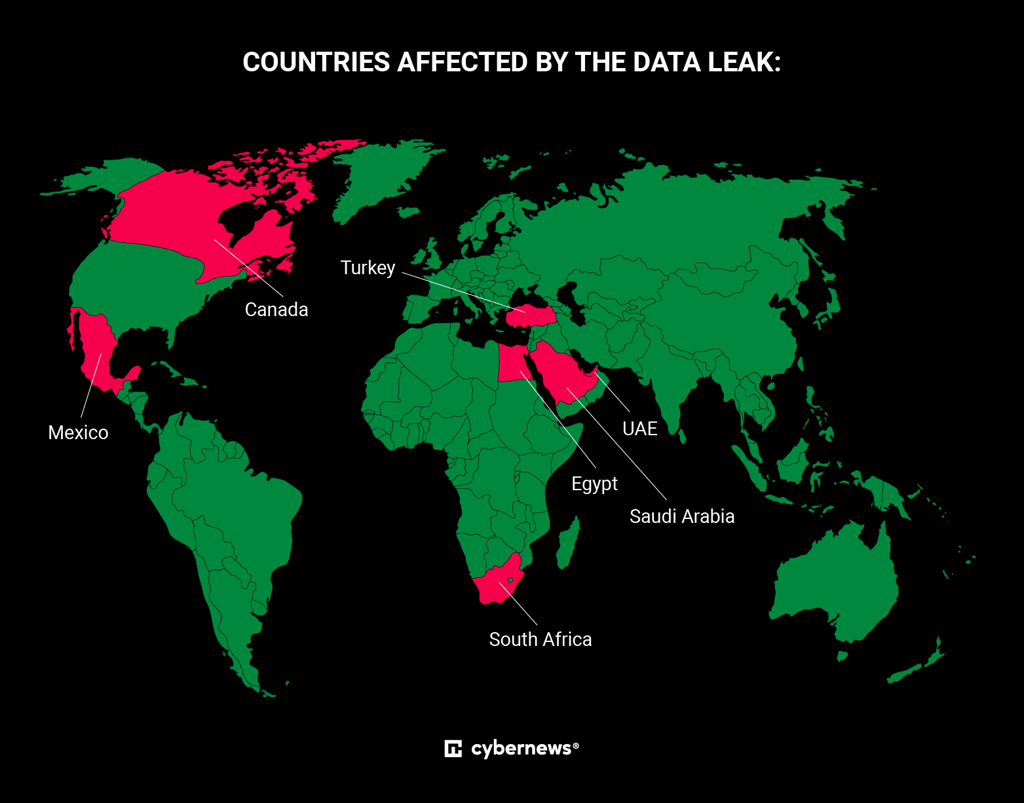 Countries affected by the data leak